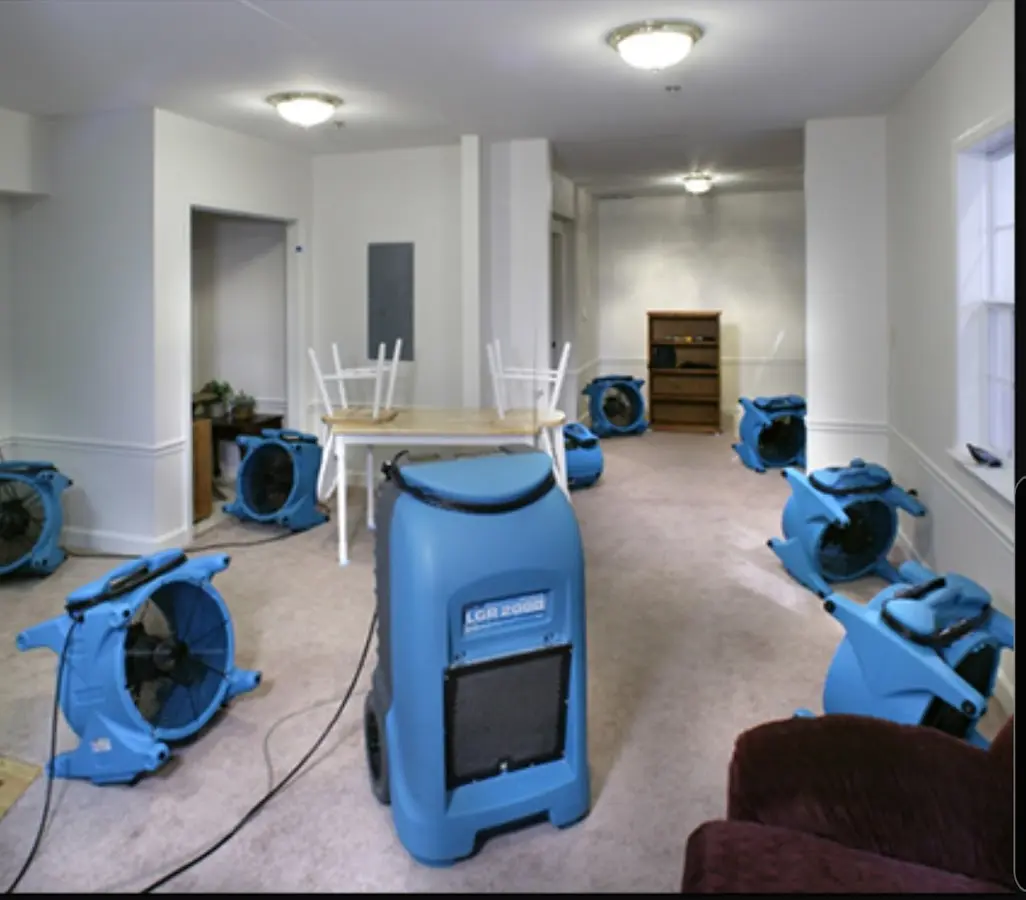 Air movers and dehumidifier setup for Water Damage Restoration in Dawsonville
